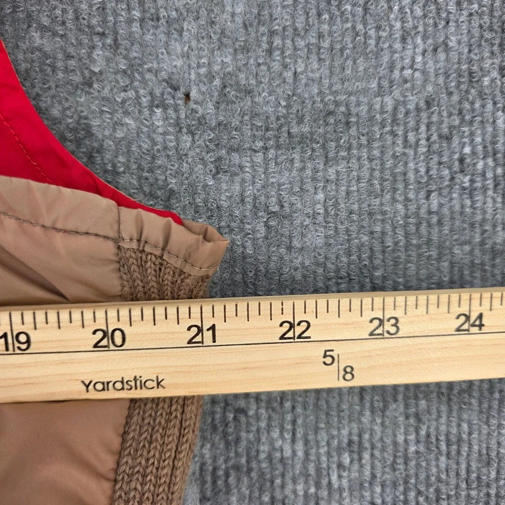 Vintage Comfy Reversible Goose Down Puffer Vest Tan Red Ribbed Knit Collar 1015